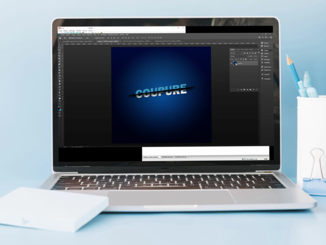 Mockup création photoshop texte coupé